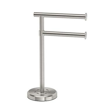 Imagem de Gatco 1472SN Latitude II Suporte de toalha de mão minimalista para banheiro com 2 braços, 30 cm de altura, níquel acetinado