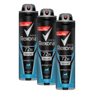 Imagem de Kit com 3 Desodorantes Antitranspirantes Aerosol Masculino Rexona Impacto 72 horas 150ml