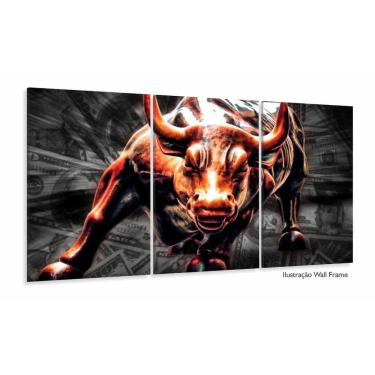 Imagem de Quadro Decorativo Touro De Wall Street Dolar Tecido 3 peças