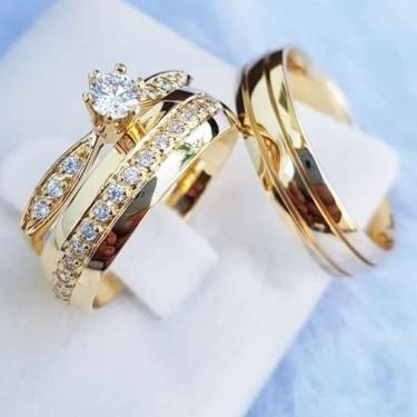 Imagem de Conjunto Aliança de Casamento ou de Noivado com Aparador em Ouro Maciço - Fenix L10k63