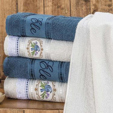 Imagem de Jogo de Toalhas de Banho Bordado Ponto Russo Pássaros 100% Algodão 5 Peças 