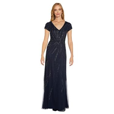 Imagem de Adrianna Papell Vestido Blouson feminino com contas, Meia-noite, 36