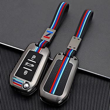 Imagem de Hacreyatu Chaveiro de liga de zinco para chave Fob Cover para Citroen C4 C5 C4L para Peugeot 107 407 208 508 408 2018 (cor da arma)