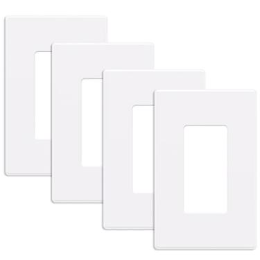 Imagem de AIDA Placas de parede decoradoras sem parafuso, tamanho médio 1 gangue 12,4 cm x 8,0 cm, placa de cobertura branca para interruptor de decoração, dimmer do dimmer GFCI, receptáculo USB, listado pela UL (pacote com 4)