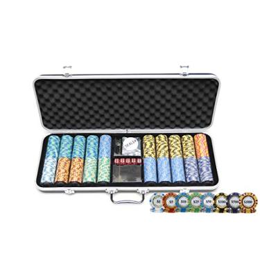 Imagem de Conjunto de chips Han Delta Monte Carlo Poker Club de 14 gramas para Texas Hold'em, Blackjack, Casino Gambling com capa preta ABS, cartões, botão de negociante (escolha 300 ou 500 fichas) (conjunto de 500 fichas)