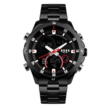 Imagem de BURK 1146 relógios masculinos moda relógio de pulso analógico digital aço inoxidável à prova d'água masculino quartzo esportivo, Preto, Digital