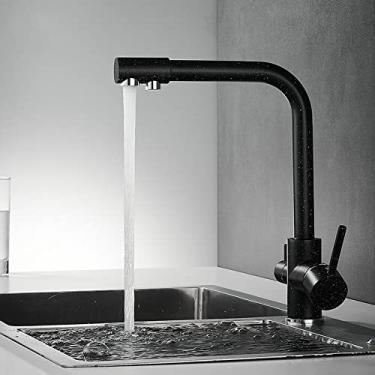 Imagem de Torneira Filtrada de Cozinha Balck com Dot Brass Purificador Torneira Dupla Torneira de Água Potável Vaso Misturador Torneira,7,Preto,China