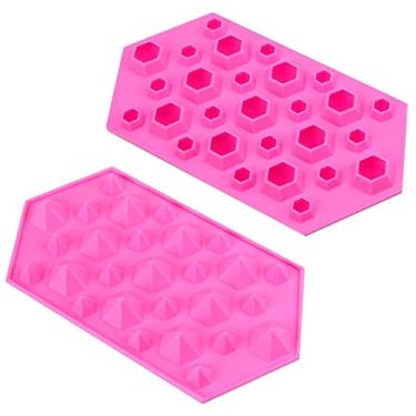 Imagem de Bandeja de cubo de gelo de silicone molde de cubo de gelo 3D diamantes bandeja de gelo molde de chocolate para bar de festa fabricante de bola de uísque faça você mesmo ferramenta de pudim máquina de sorvete molde de cubo de gelo (cor: rosa)