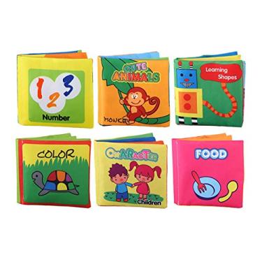 Imagem de Kiboule Pacote de 6 livros de pano macio para bebês, livros não tóxicos, fricção com som farfalhante, brinquedos educativos de aprendizagem precoce para crianças, meninos, meninas, unissex