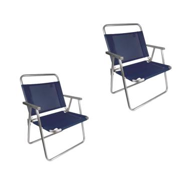 Imagem de KIT 2 Cadeira De Praia Reforçada 140kg Mais Larga Oversize Mor Azul