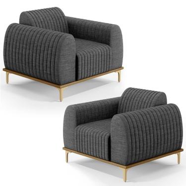 Imagem de Kit 2 Poltronas Decorativas Base Gold D06 Cinza Escuro