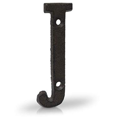 Imagem de Basic Fundamentals Letras de ferro fundido de 7,6 cm para parede e caixa de correio - letra J - letras de caixa de correio de design industrial para placa de endereço e decoração de casa - preto marrom