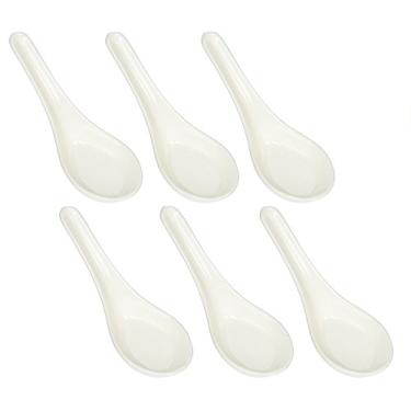 Imagem de Happy Sales Soba de melamina, colheres de arroz, colher de sopa chinesa Won Ton, branco asiático, pacote com 6 estilos simples