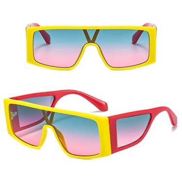 Imagem de Óculos de sol da moda com armação retangular tendências superdimensionados designer de luxo peça única óculos de sol branco hip hop tons masculinos grandes, verde amarelo rosa, tamanho único