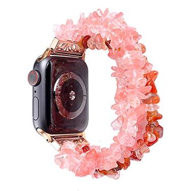 Imagem de GIKOS para Apple Watch Band 45mm 41mm 38mm 40mm 42mm 44mm Pulseira para iWatch 7/6/5/4/3/2/1 Pulseira de pedra natural feita à mão 7/6/5/4/3/2/1/SE Series WatchBands (Cor: vermelho melancia,