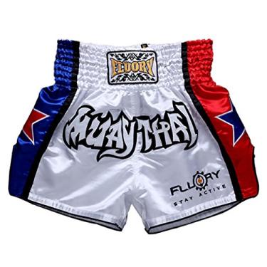 Imagem de Shorts de combate tailandês Muay da FLUORY, shorts de treinamento MMA para artes marciais, luta, luta, artes marciais, kickboxing, roupas, Mtsf08white, X-Large
