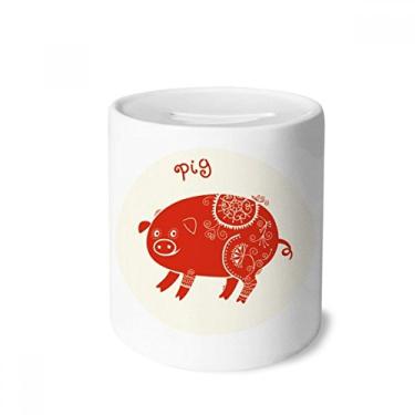 Imagem de DIYthinker Ano de porco animal do zodíaco da China caixa de dinheiro vermelha caixa de cerâmica presente de cofrinho
