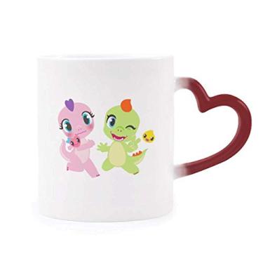 Imagem de Caneca de grés sensível ao calor Dinosaur Kingdom Love You Caneca vermelha que muda de cor
