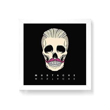 Imagem de Arte Maníacos Quadro Decorativo Caveira Mustache Preta - 30x30cm (Moldura em laca branca)