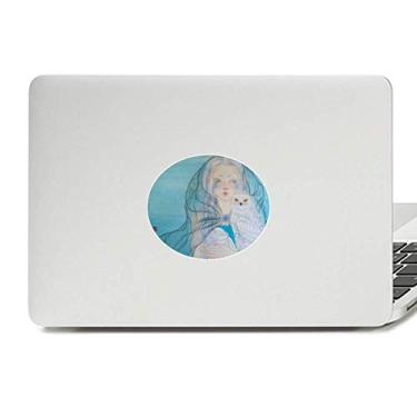 Imagem de Adesivo de vinil azul branco coruja menina estilo chinês aquarela vinil emblema gráfico laptop decalque caderno