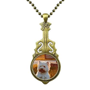 Imagem de DIYthinker Colar de cachorro branco solitário noite com pingente de guitarra antiga