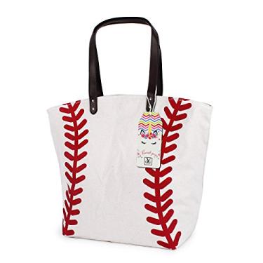 Imagem de Bolsa de beisebol feminina YIQIGO bolsa de compras bolsa de viagem bolsa de lona casual com forro de poliéster bolsa esportiva, Off White, 21*7.5*17inches