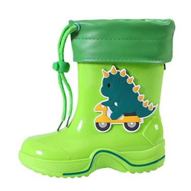 Imagem de SIMAYA Botas de Chuva Infantis Clássicas de Dinossauro PVC Borracha Crianças Sapatos de Água Lã Impermeável Chuva Infantil Sapatos Meninos (Verde, 7-8 Anos)
