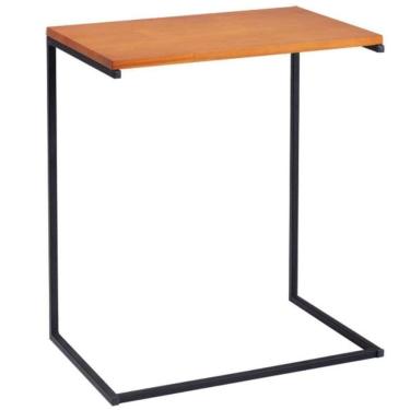 Imagem de Mesa Lateral Apoio Sofá Columbus Industrial Daf Móveis 55 Cm Tampo Madeira Maciça Mel Base Aço Preto