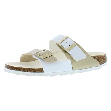 Imagem de Birkenstock Sandália feminina Arizona macia com palmilha, Branco/Ouro, 5 Women/3 Men