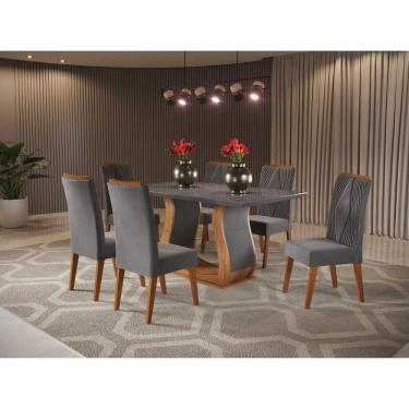 Imagem de Mesa de Jantar Retangular Wanda com 6 Cadeiras Vegas Mel/Grafite