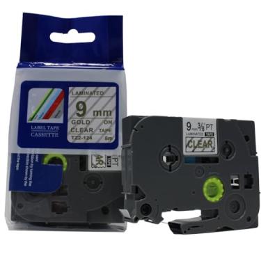 Imagem de Fita Refil Compatível TZ-124 TZe-124 Transparente incolor com escrita em Dourado 9mm para Rotulador Brother PT-H105 PT-H110 PT-D200 PT-D210 PT-D400 PT-D410 PT-D600 PT-D610 PT-P300BT P-Touch Cube