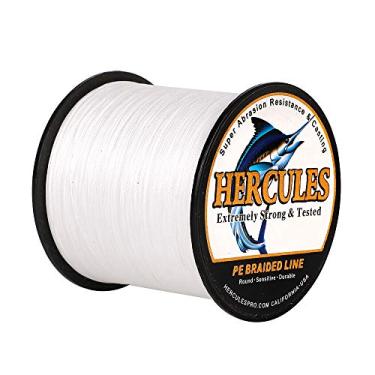 Imagem de Hercules Linha de pesca trançada super forte 4 fios super econômico de 1,8 kg a 2,3 kg Teste para água salgada, 109/328 / 547/1094 jardas (100 m / 300 m / 500 m / 1000 m), Diam# 0,08 mm - 0,55 mm Branco, 50LB(22.7KG)-0.37MM-547YDS(500M)