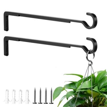 Imagem de saffruff Pacote com 2 cabides resistentes para plantas ao ar livre de 35,5 cm para pendurar cestos, suportes de plantas de ferro externos, ganchos de parede de plantas de metal para lanterna