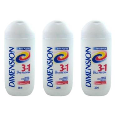 Imagem de Kit Shampoo Dimension 3 em 1 Anticaspa Secos 200ml - 3 Unidades.