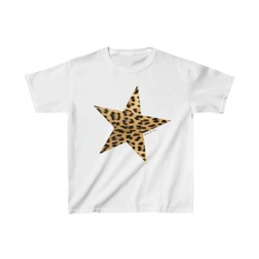 Imagem de Y2K Baby Tees for Women Cute Graphic Printed Crop Top Camiseta Star/Floral Manga Curta Gola Redonda Solta, Estrela de leopardo branca, GG