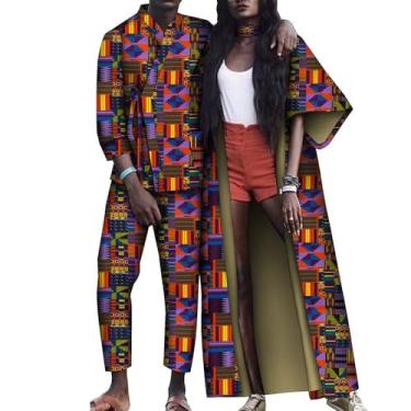 Imagem de XIAOHUAGUA Conjunto de roupas de casal africano combinando com estampa Kente, vestidos para mulheres, homens, roupas de ancara, blusa e calça de festa, T6, X-Large