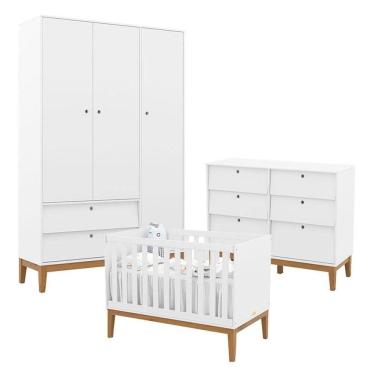 Imagem de Quarto de Bebe Unique 3 Portas com Cômoda 6 Gavetas Branco Soft Eco Wood - Matic