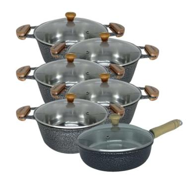 Imagem de Jogo de Panelas de Alumínio Craqueado Preto com Tampa de Vidro