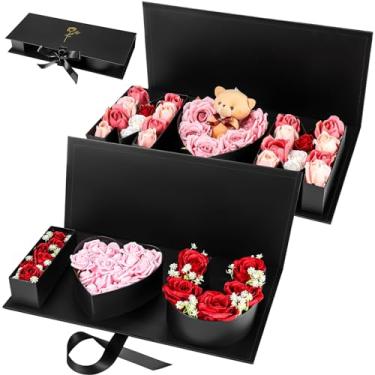 Imagem de Gilprop Pacote com 2 caixas de presente de aniversário para mãe, "I Love You", "Mom", caixa vazia de papelão, papel preenchível, flor, chocolate, embalagem para nova mãe, aniversário, Natal, Ação de