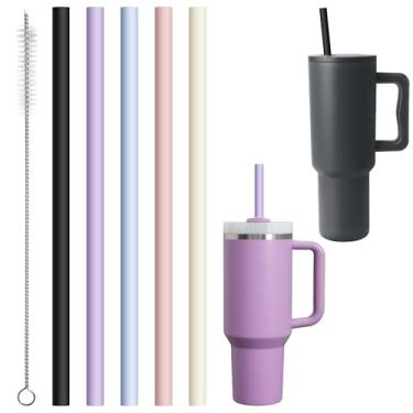 Imagem de Diumepo Canudos de silicone de 31 cm reutilizáveis para Stanley/Simple Modern/Meoky copo de 850 g 1134 g, pacote com 5 canudos de borracha longos reutilizáveis para garrafa de água de 1,8 g, escova de