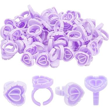 Imagem de Mekupeu 200pcs Desechables De Plástico Pestañas Flor Pegamento Anillo De Extensión De Pestañas Titular De La Flor Titular De La Taza Forma de corazón-Morado