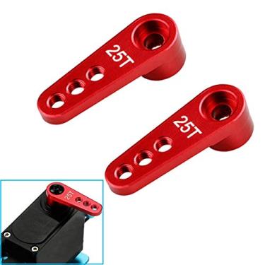 Imagem de ShareGoo 2PCS Metal 25T Servo Horn M3 Threads Steering Arm Server Rocker Compatible with Futaba Savox Power HD HSP Servos Motor 1/8 1/10 RC Car Truck,Red