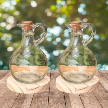 Imagem de Kit galheteiro Azeite Vinagre Aparador 300ml Vidro c/rolha-6 - Antílop