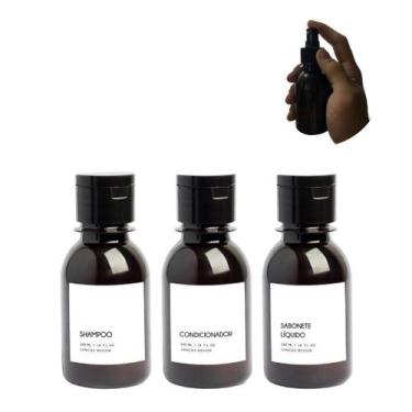 Imagem de Kit Frascos Banho 100Ml Âmbar Shampoo Condicionador Portatil - Sanchz 