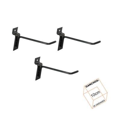 Imagem de Gancho Para Painel Canaletado 10cm Preto Kit 35 Unidades - LM Balcoes