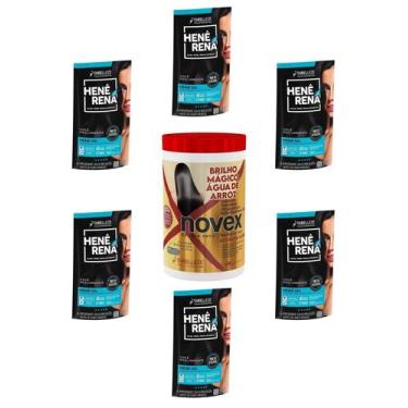 Imagem de Hene Em Gel Rena Preto Azulado 06x180gr Pouch+Brilho Magico Agua Arroz