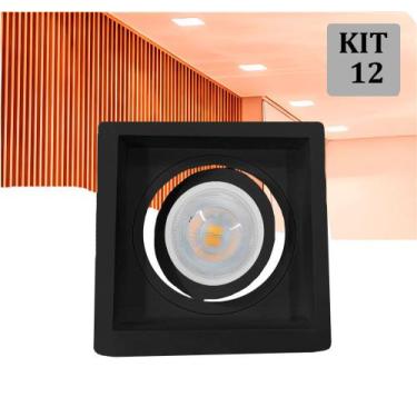 Imagem de Kit 12 Spot Embutir PAR20 Recuado Quadrado Preto + Lamp BF - Decorium