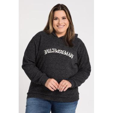Imagem de Jaqueta Feminina Plus Size Bouclê Capuz Aplique Frente - Serena, Preto