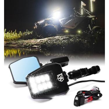 Imagem de Xprite UTV LED espelhos retrovisores laterais de alumínio claro com luzes de poça, serve para barra de gaiola de rolo de 1,5"-2 polegadas para Polaris RZR Pioneer, lado a lado, Can-Am X3, Kawasaki Teryx Mule, Yamaha Rhino Wolverine