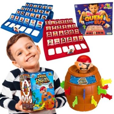 Imagem de Kit jogo tabuleiro pula pirata barril + Brinquedo quem sou eu Top Jogos tabuleiro infantil presente para criança 3 anos